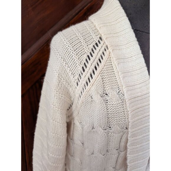 Talbots Petite Womens Open Front Cable Knit Cardigan Sweater Ivory LP Wool Blend - Picture 3 of 5